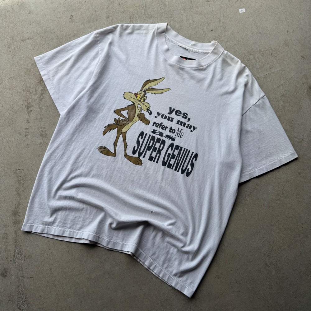 90s Mens Looney Tunes Wile E Coyote Super Genius Graphic T-Shirt Large